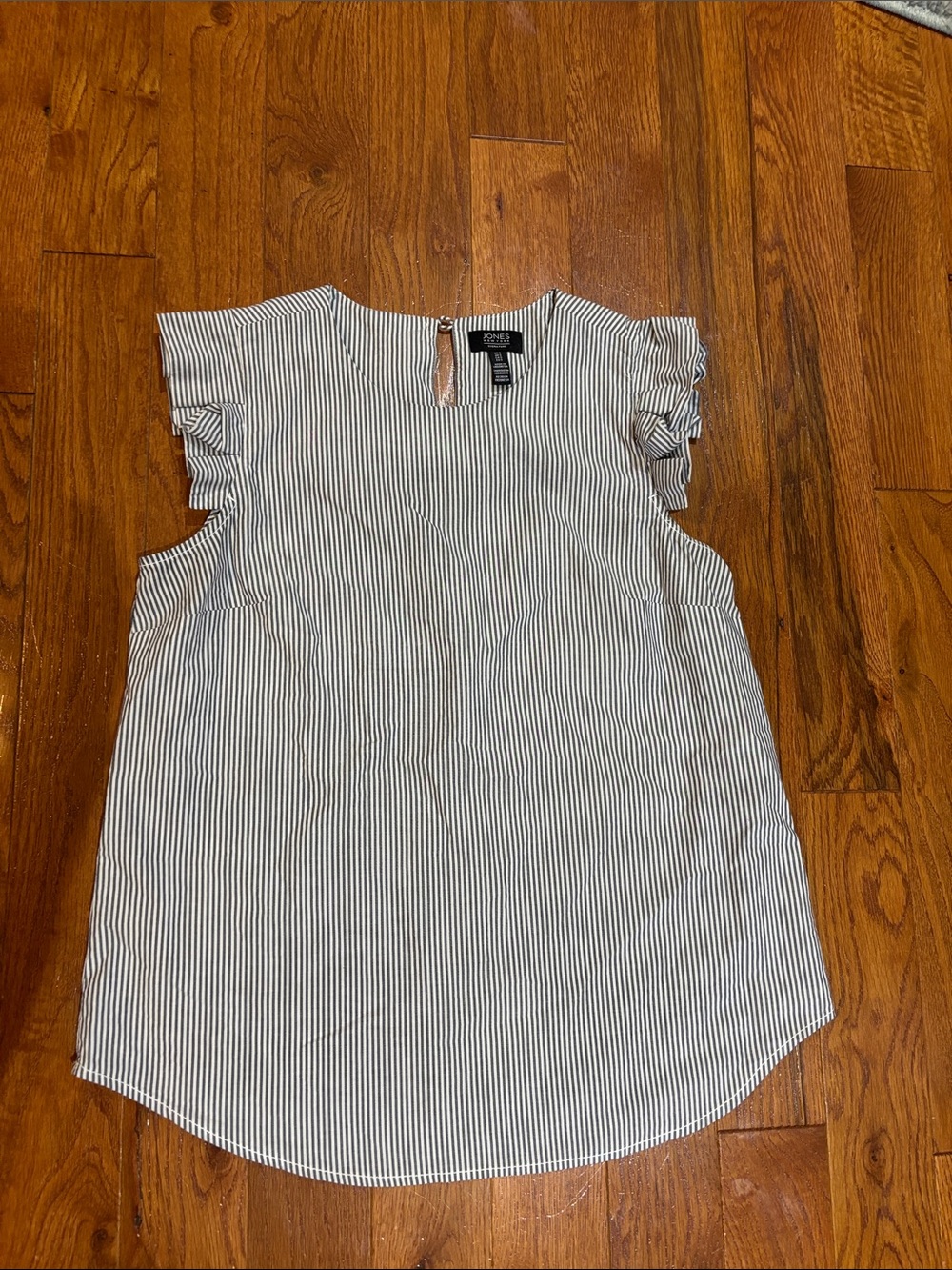 Jones New York Black & White Striped Ruffle Sleeve Camisole